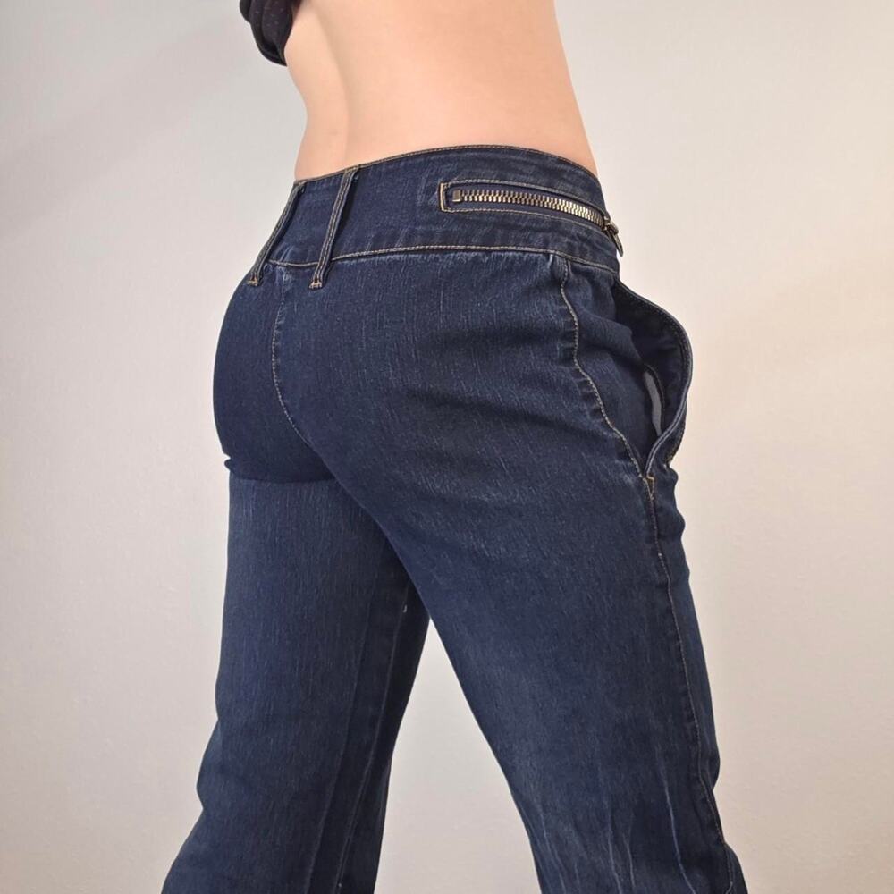Y2K Low Rise Flare Jeans Dark Wash Zip Pocket McBling Tag Size 5